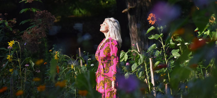 Woman in flower garden