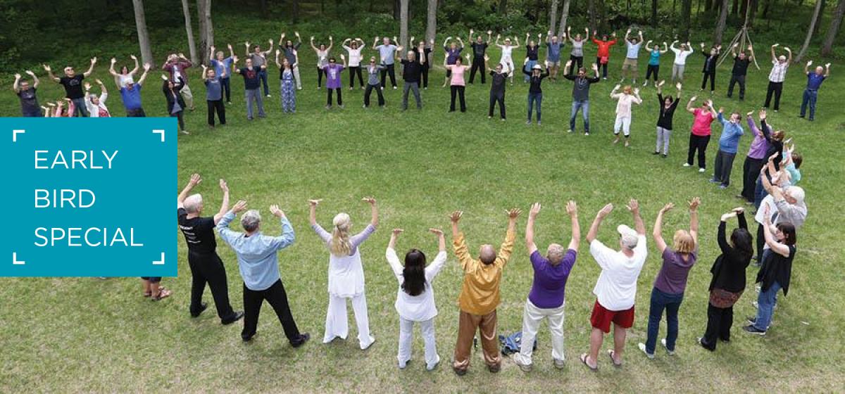 Early Bird Special: group of people in qigong practice outside