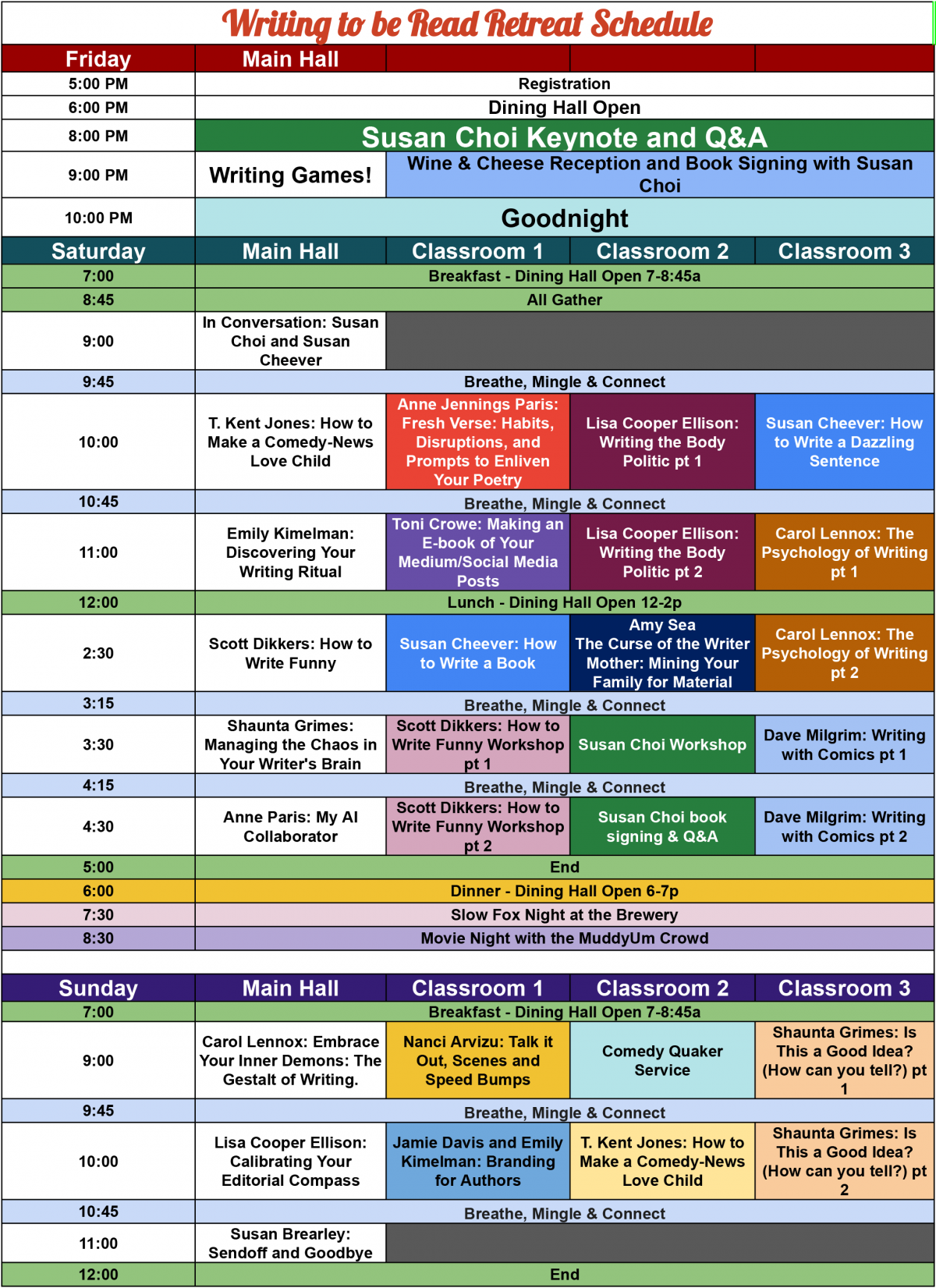 Writing to Be Read Schedule