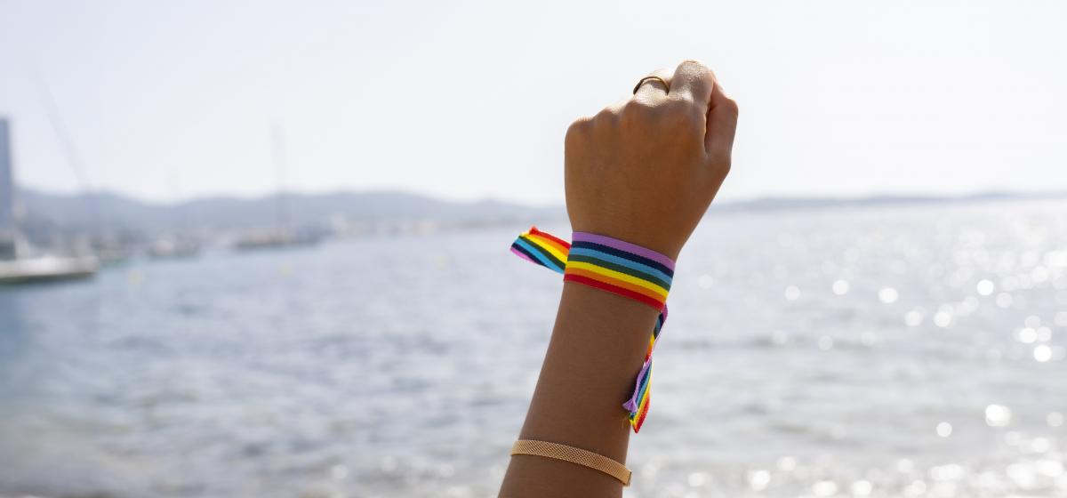 Raised fist with rainbow bracelet