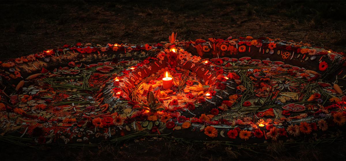 Offering at a full moon despacho ceremony