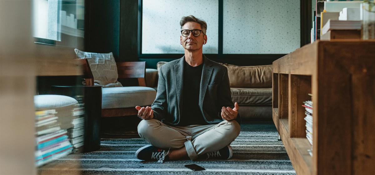 Lawyer meditating in his office