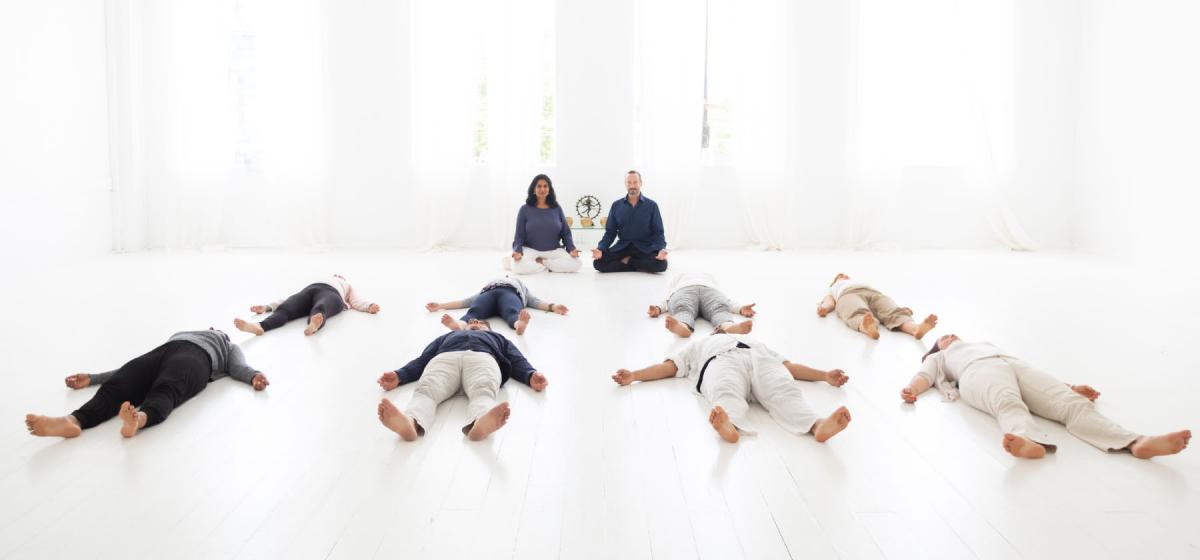 John Vosler and Kamini Desai leading a Yoga Nidra class